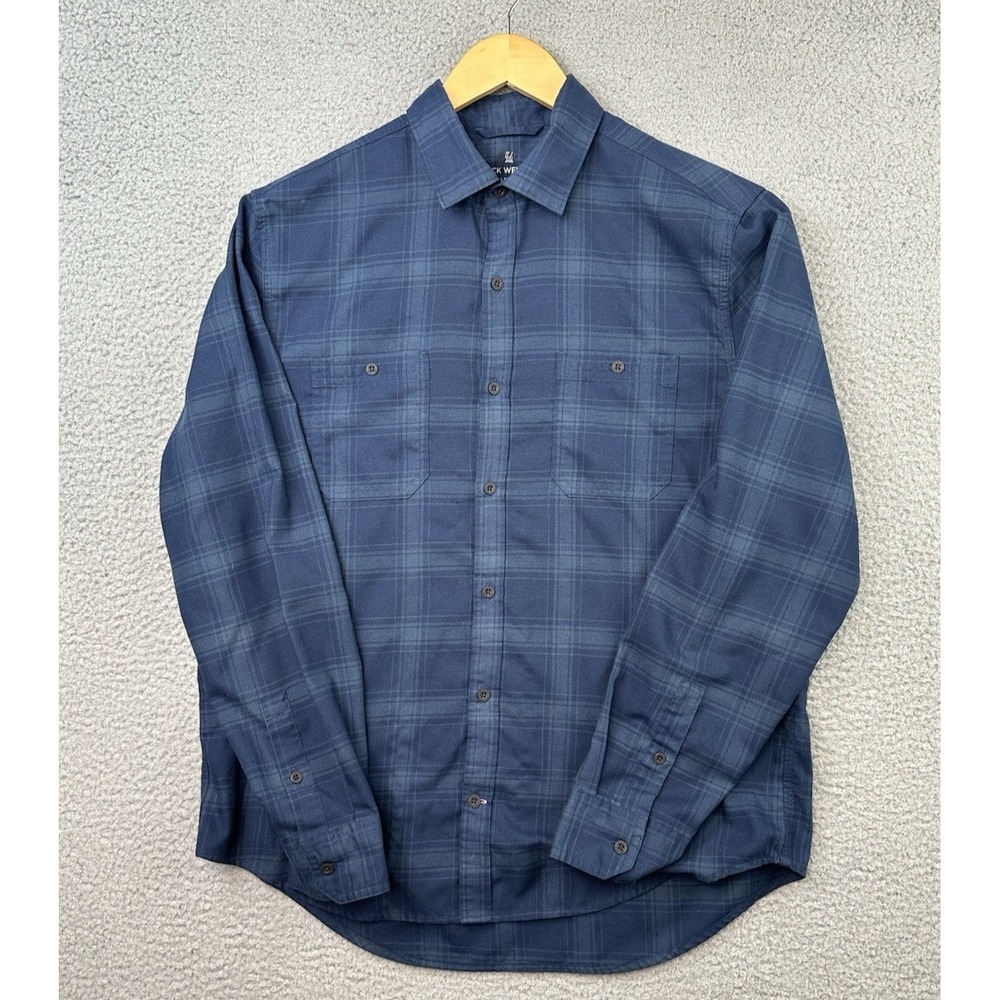 Mack Weldon Shirt Men Large Blue Plaid WARMKNIT Flannel Merino Wool Blend